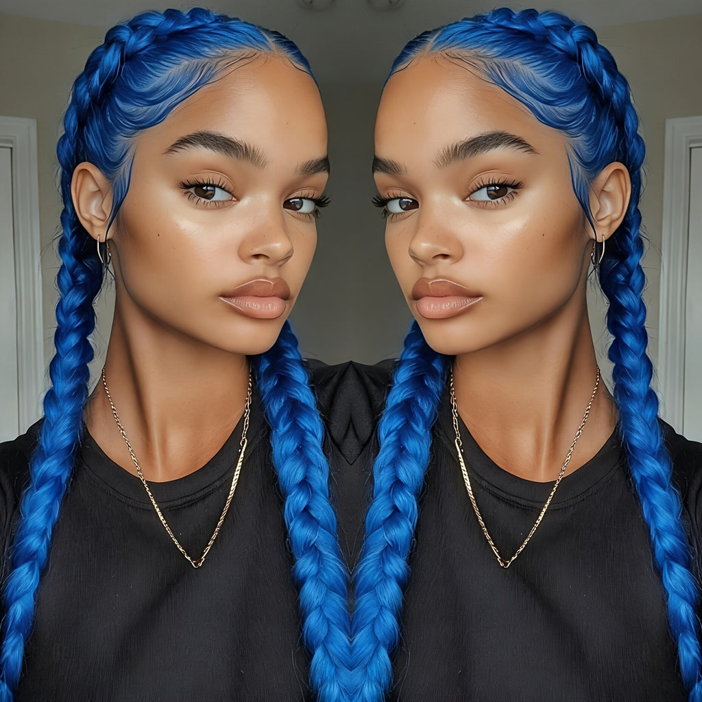 26 Inches Natural Black Synthetic Lace Front Wig High-Temperature Fiber Elegant Women's Braided Lace Front Wig, 13x4 Lace Front Wig with Hair, Versatile and Suitable for All 250 Density Rainbow
