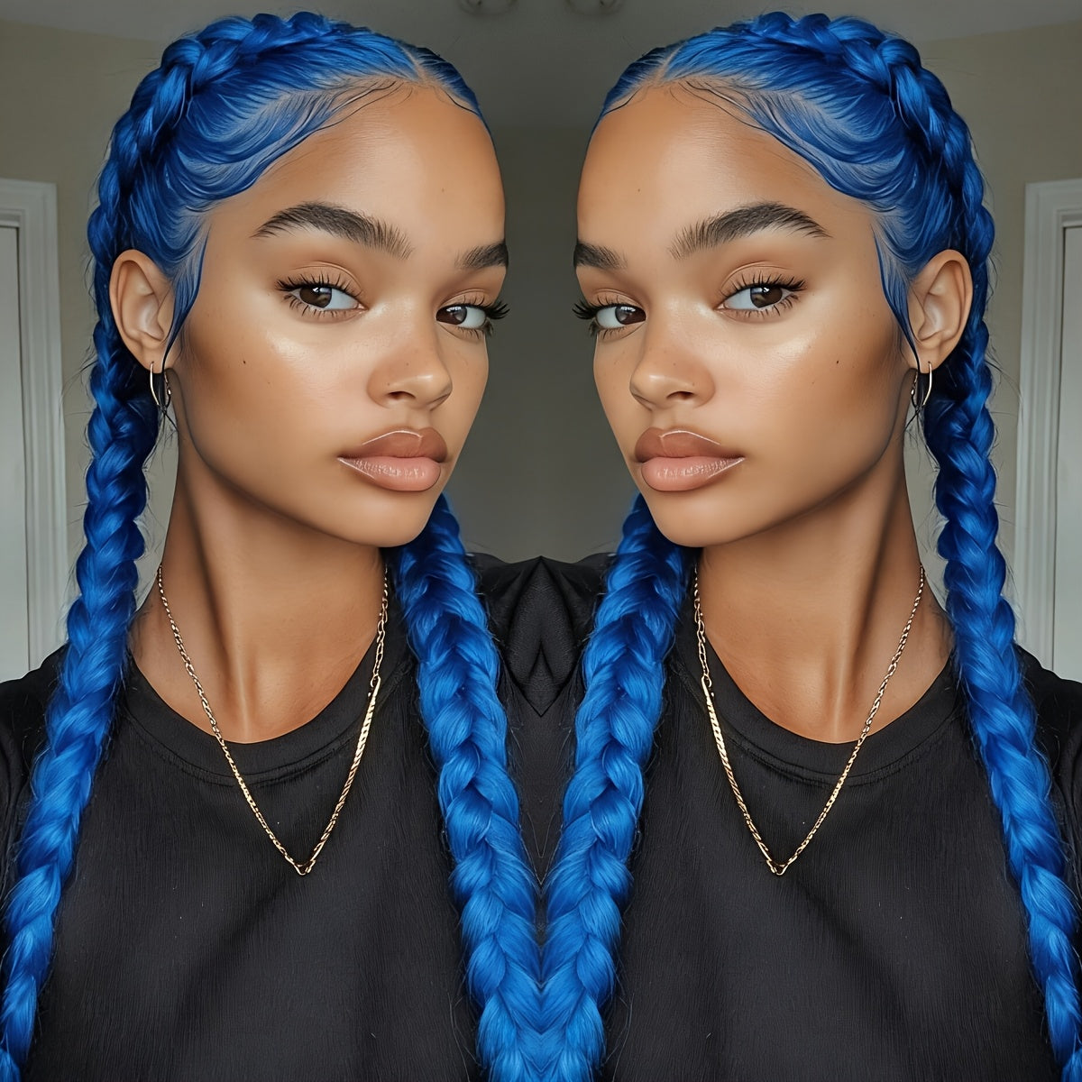 26 Inches Natural Black Synthetic Lace Front Wig High-Temperature Fiber Elegant Women's Braided Lace Front Wig, 13x4 Lace Front Wig with Hair, Versatile and Suitable for All 250 Density Rainbow