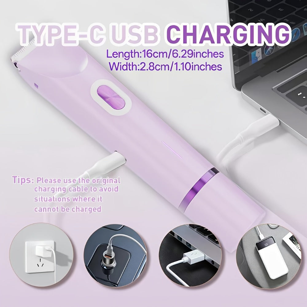 Women'S Electric Shaver, 2-in-1 Electric Shaver, Women'S Electric Shaver Suitable For Face, Nose, Legs And Underarms, Women'S Bikini Trimmer, 67 Waterproof, Wet And Dry Use, Painless, Rechargeable - Portable Hair Shaver