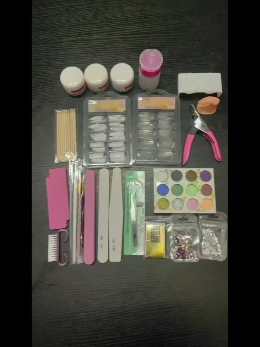23-in-1 Professional Acrylic Nail Kit Complete with 12 Glitter Colors, White & /Pink Powder - DIY Nail Extensions for Beginners & Pros, Full Nail Set (No Glue/Liquid) - - Manicure System for Women