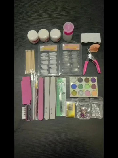 Acrylic Nail Kit 23-in-1 Professional Complete Set with 12 Glitter Colors White & Pink Powder - DIY Nail Extensions for Beginners & Pros No Glue No Liquid Manicure System for Women