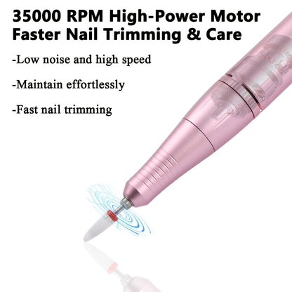35000RPM Electric Nail Drill Rechargeable – Portable USB-Powered Low Noise Nail Efile for Manicure & Pedicure | Professional Cordless Nail Drill for Acrylic & Gel Nails, Gift for Women