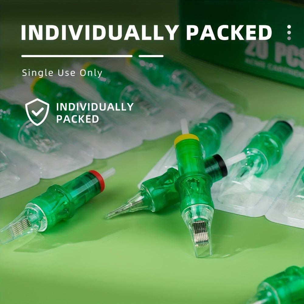 Disposable Tattoo Needles 20pcs Mixed Set - RL RS M1 C-M Multi-Gauge, High Transparency Cartridge, Lasting Sharpness & Ample Ink Capacity for Professional Artists & Beginners