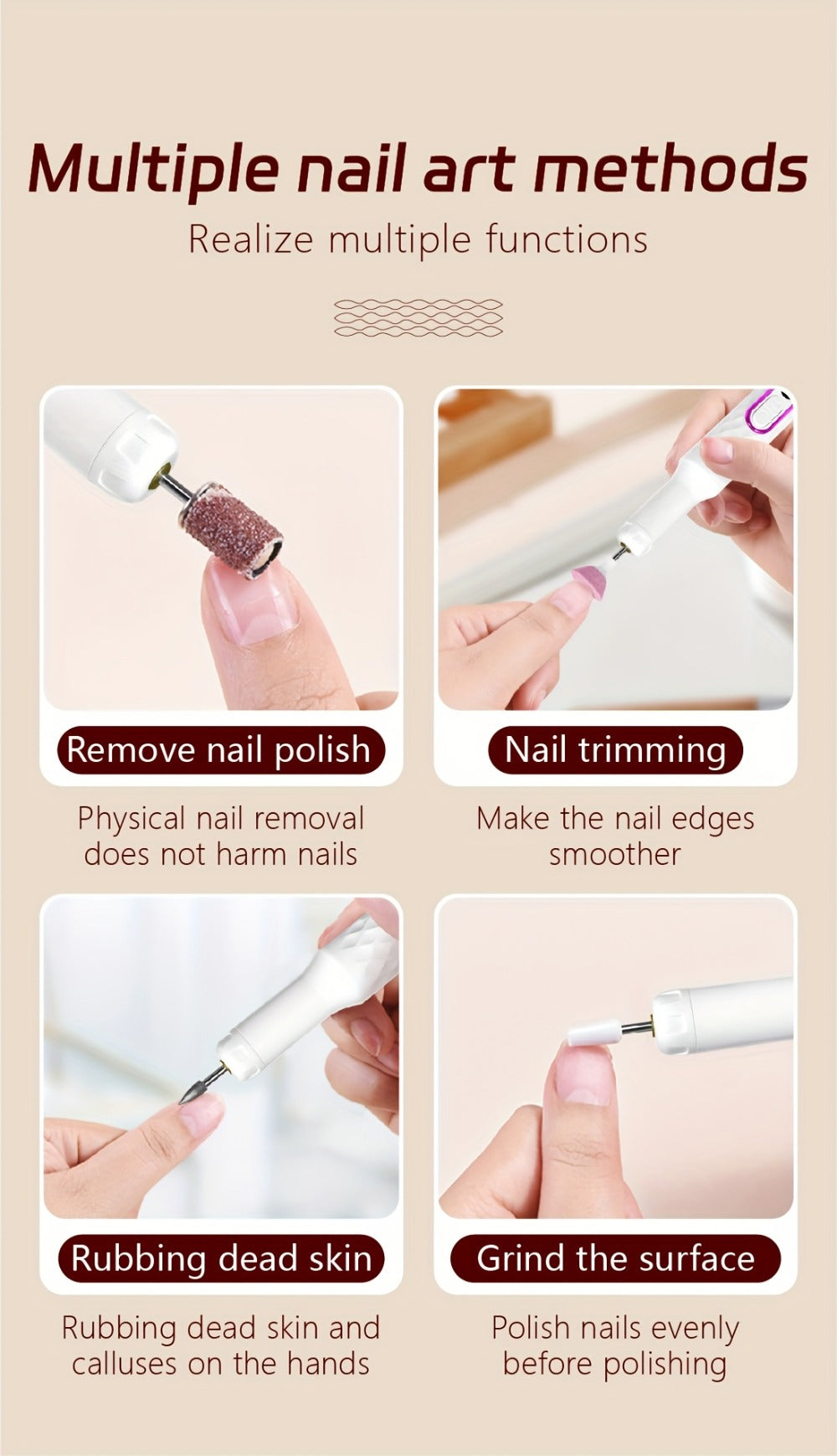 Electric Nail Drill with Portable File And Accessory Bits for Manicure And Nail Care, Featuring Adjustable Speed.