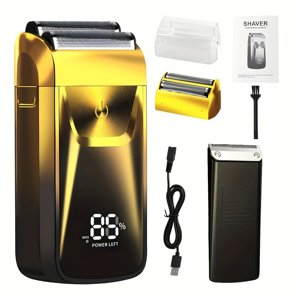 2-in-1 Bald Hair Trimmer, Electric Razor Band Barber Clippers, Aluminum Foil Head - Professional USB Rechargeable Electric Razor, Gentle Beard Hair Trimmer, Festivals & Christmas Gifts