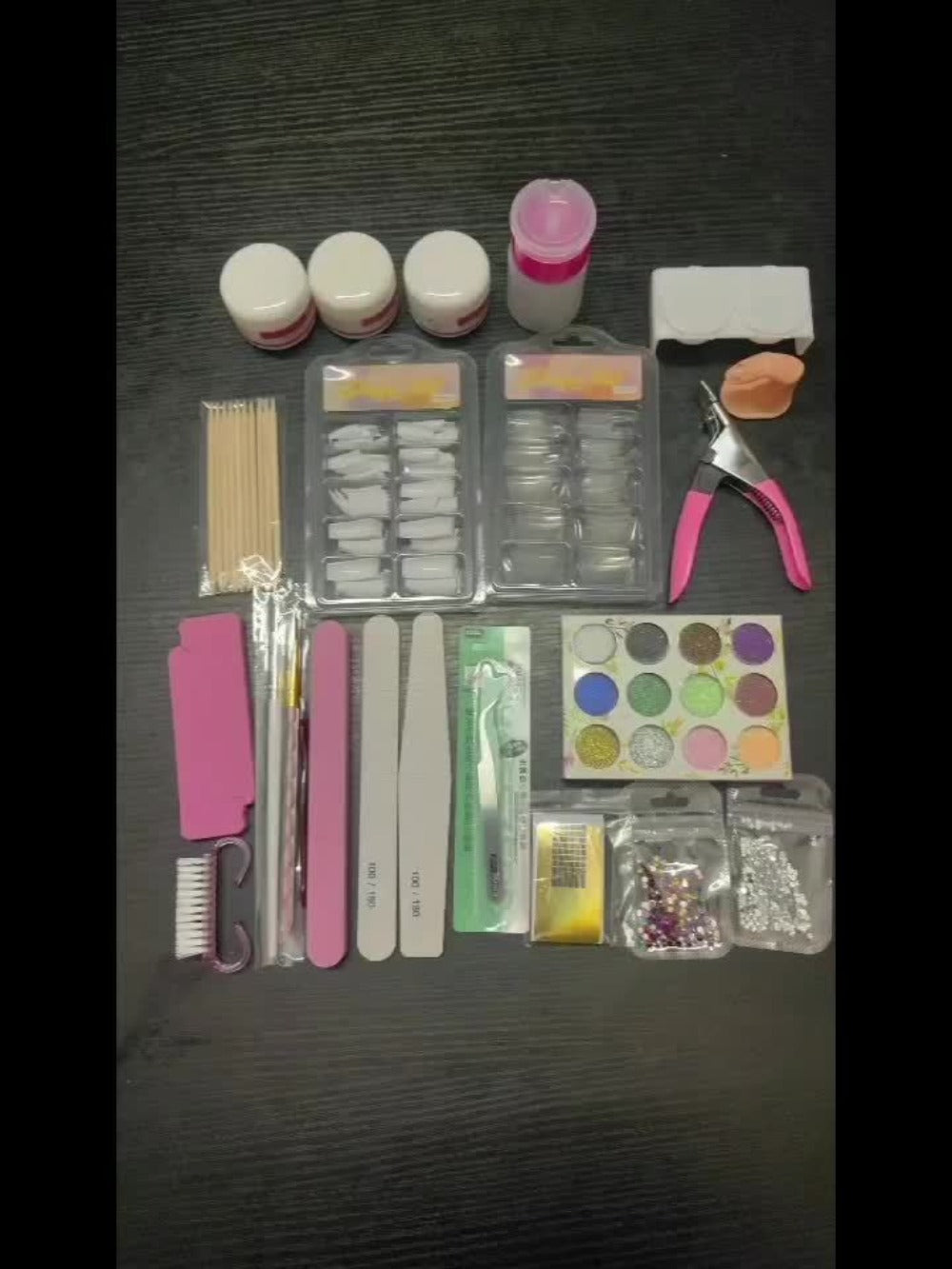 Acrylic Nail Powder Kit 12 Colors Glitter with Nail Plate Press Bottle Extension Paper Holder - Complete Beginner Nail Extension Tool Set for Salon & DIY