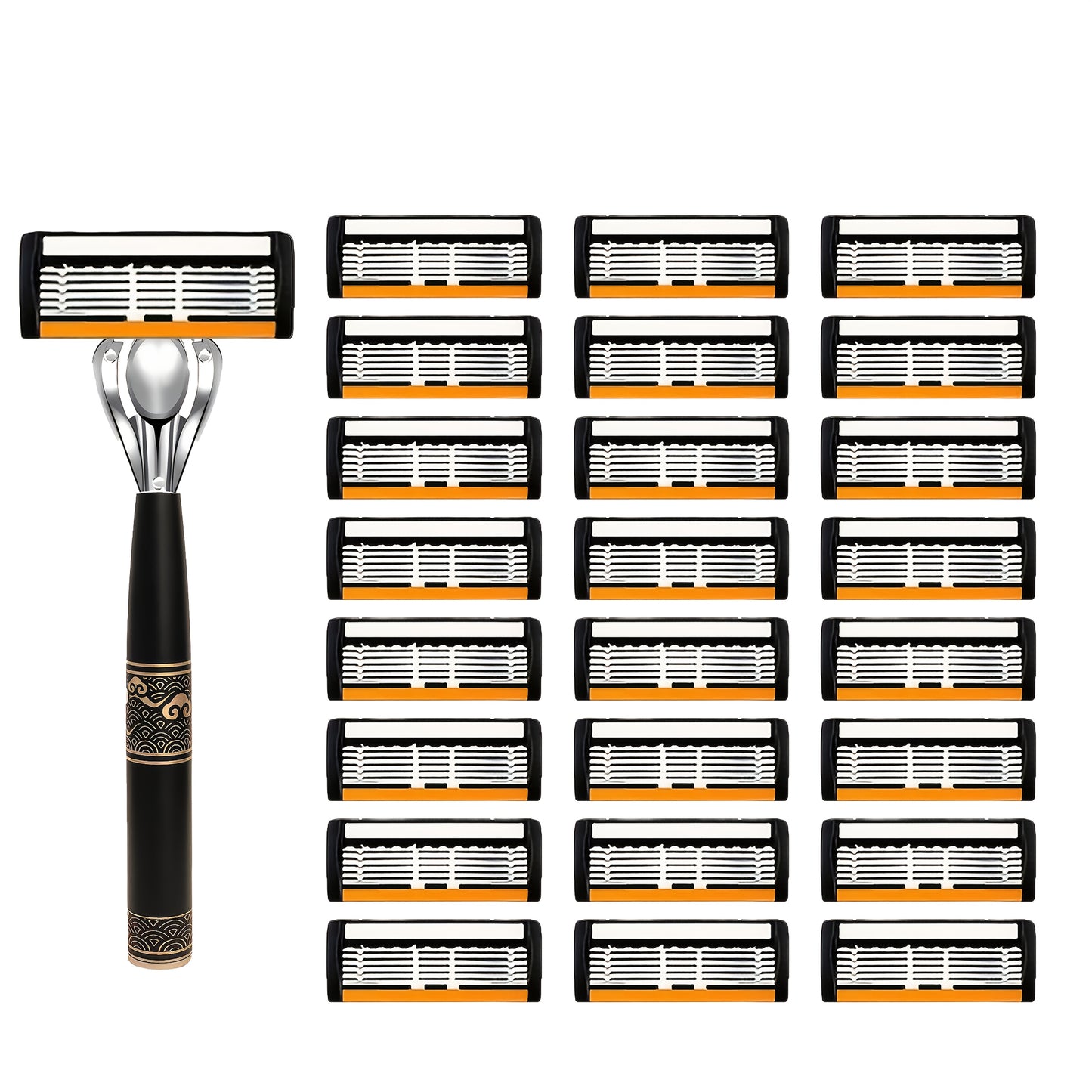 Men's Razor 6-Layer Blade Refill Kit with Handle - Smooth Precise Shaving Cartridge Razor for Men Multiple Refill Options 6 12 24 30 36 Blades High-End Shave