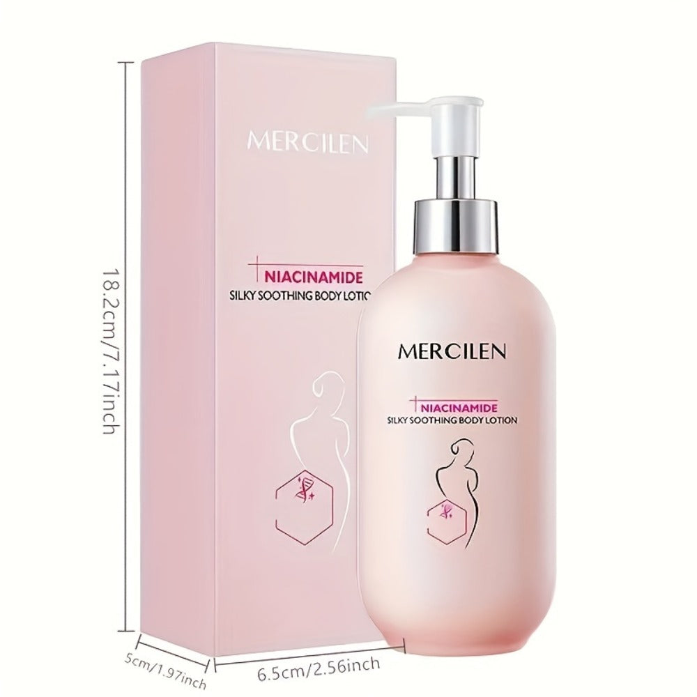 MERCILEN Niacinamide Silky Body Lotion, Moisturizing Formula, Light Beige Hydration, Smooth Light Beige Feel, 8.45oz Can Moisturize Light Beige. The Ingredients Are Mild And Suitable for All Light Beige Types