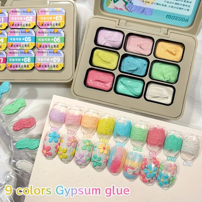 Plaster Gel Nail Art Set 9 Colors - No-Wipe High Saturation Gypsum Gel Polish with 3D Macaron Shades for Nail Art Designs - Salty & Sweet Palette for Salon & Home DIY Nail Projects