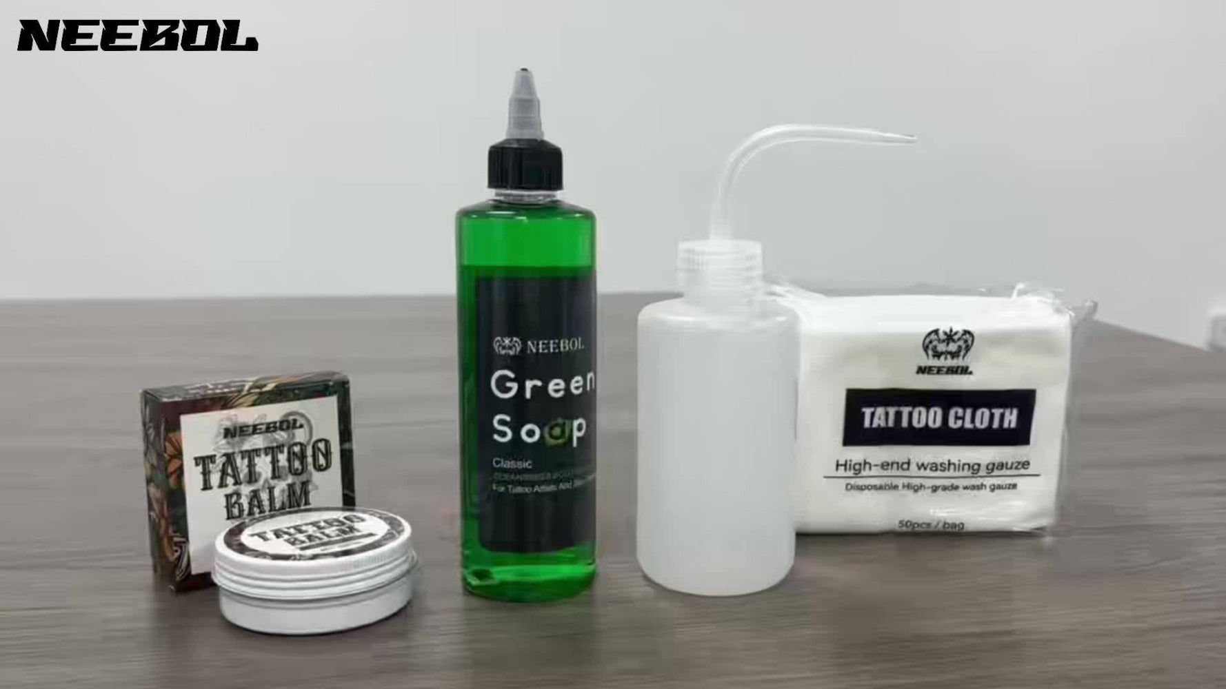 Neebol Green Soap Tattoo Cleaning Solution for Skin Prep Before And After Tattooing, Tattoo Supplies, Tattoo Kit, 8.5oz Tattoo Soap with Squeeze Bottle, Moisturizing Tattoo Balm Cream for Vibrant Color, Tattoo Wipes Cleasing Cloth, Easter Gifts