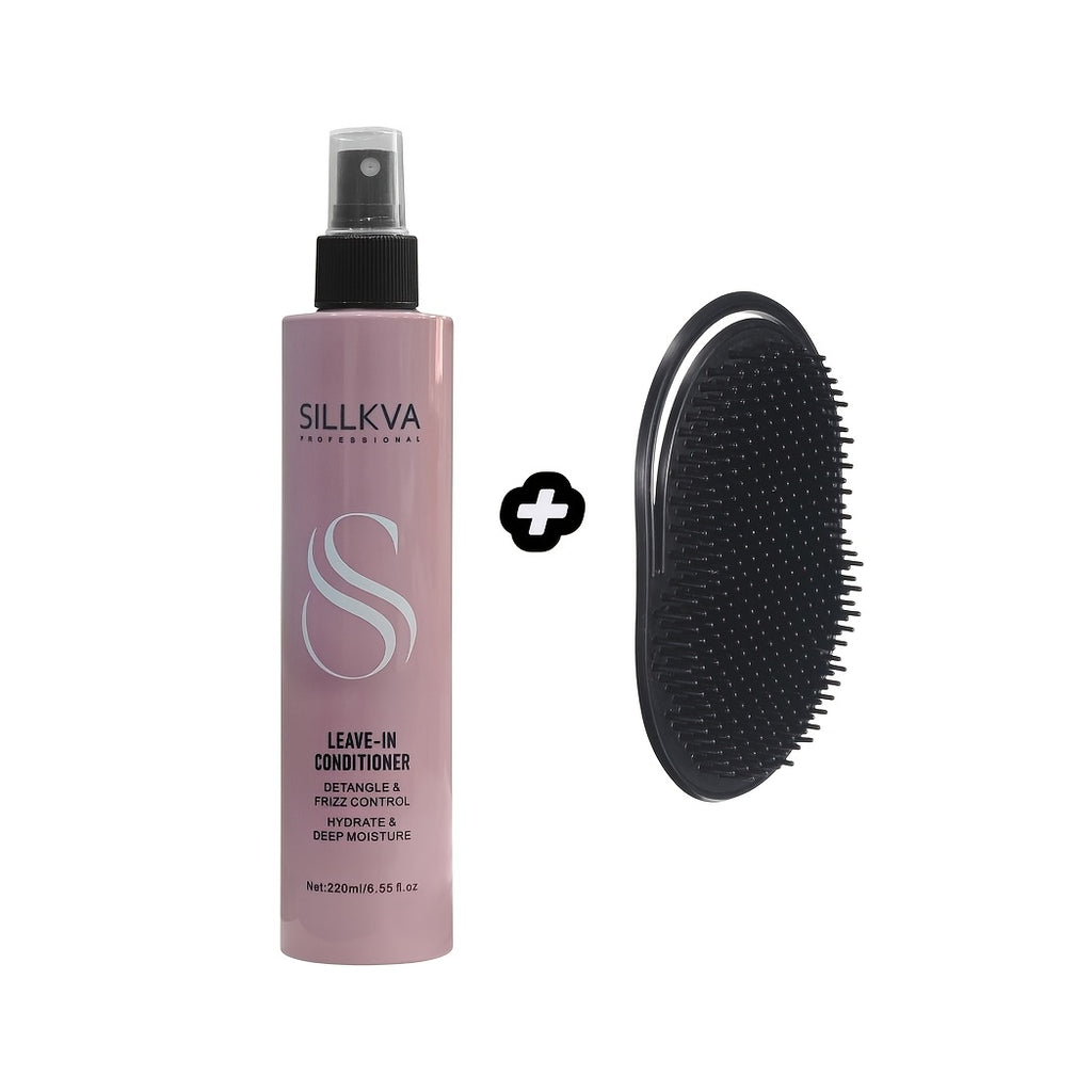 SILLKVA Leave-In Conditioner Spray And Detangling Hair Brush Set, Anti-Frizz Smoothing Leave in Conditioner, Detangle And Tame Frizzy Hair, No More Tangles