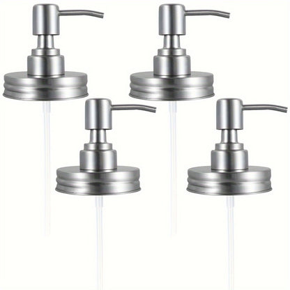 Mason Jar Soap Dispenser Lid with Pump – 4 Pack 304 Stainless Steel Pump Lids for Regular Mouth Mason Jars, Leakproof Soap Dispenser Pump Replacement with 3.9" Tube & Gasket for Kitchen Bathroom