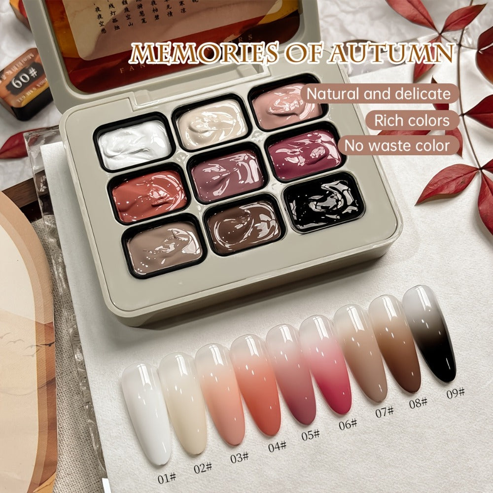 Gel Nail Polish Set 9 Colors - Multicolor Gradient Nail Art Kit, Mini 9-Grid Collection for Ombre & Patting Glue Designs, Long-Lasting UV LED Gel Polish for Salon & Christmas Holiday Nail Art Gifts