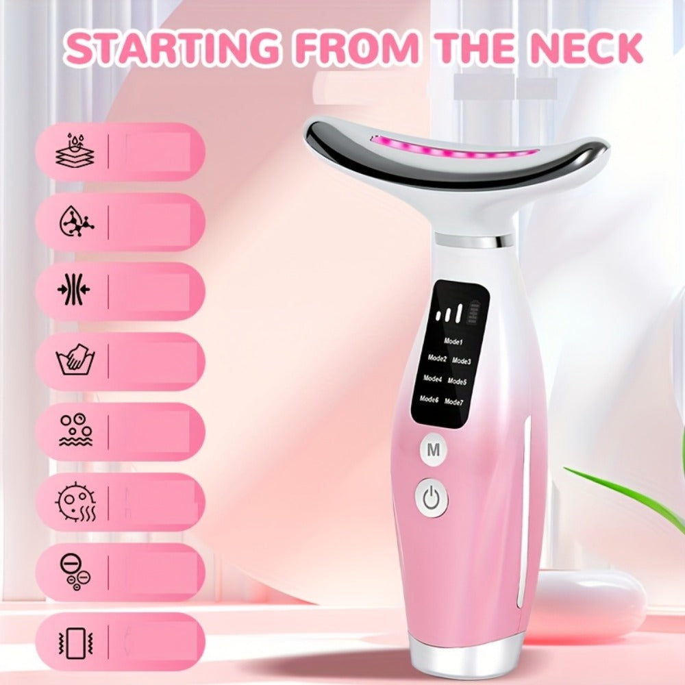 LED Face Neck Shoulder Massager 7-Color Light Therapy Multiple Adjustable Modes USB Rechargeable Facial Beauty Instrument Skin Care Gift for Girls
