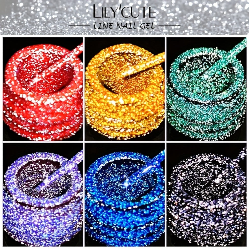 LILYCUTE 9pcs/Set Reflective Glitter Line Gel Nail Polish - Summer Bright Sparkling Gorgeous Color for Manicure, Pull Line Graffiti Painting Stripe Gel Nail Art LED Gel Varnish, Gel Nail Polis, Diy Manicure, Beauty Lovers, Salon Professionals