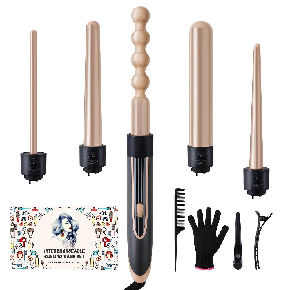 Hair Curling Wand 5in 1 Hair Curlers Iron Set 0.4" - 1.25" with 5 Ceramic Interchangeable Barrel for Long Short Hair Styling Tool for Women Gifts Birthday Christmas Thanksgiving Day New Year Festival Hairstylist Essentials Styler Fast Heat Brush
