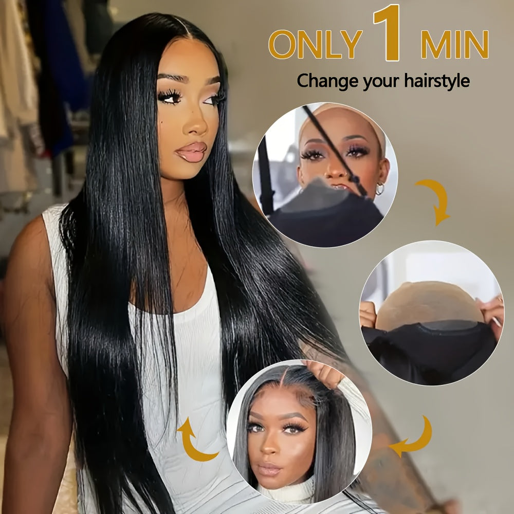 Pre Cut Glueless Wigs Real Human Hair Put on And Go Bone Straight Human Hair Wigs for Women Pre Plucked 6X4.5 Ready to Wear Instantly Without Glue 3 Seconds to Wear Glueless Wig 200 Density Transparent Lace Front Human Hair Wigs Halloween Costume
