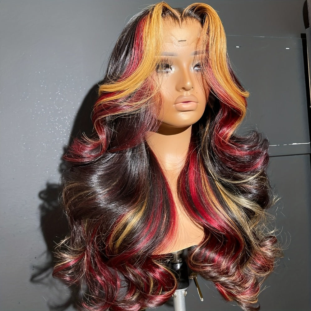 Lace Front Wig 13x4 HD Body Wave 28 Inch 180% Density Highlight Color Glueless Pre-Plucked Natural Hairline Transparent Lace Wig for Women All Skin Tones