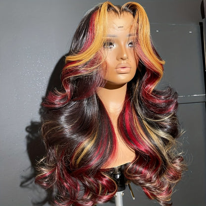 Lace Front Wig 13x4 HD Body Wave 28 Inch 180% Density Highlight Color Glueless Pre-Plucked Natural Hairline Transparent Lace Wig for Women All Skin Tones