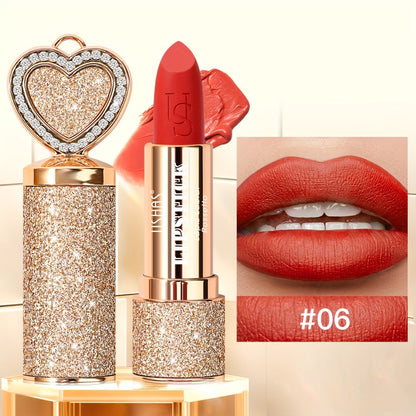 Matte Lipstick Heart-Shaped Design USHAS 24H Long-Lasting Velvet Lip Color Transfer-Resistant Buildable Coverage Highly Pigmented Smooth Application All-Day Wear Multi-Color Options