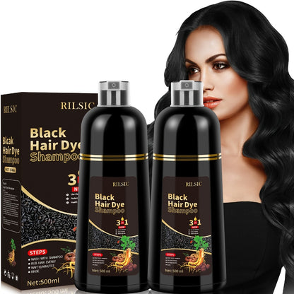 Hair Dye Shampoo 3-in-1 - Instant Grey Hair Coverage, Natural Herbal Hair Color Shampoo, Ammonia Free, Colors in Minutes, Lasts 30 Days, 16.91oz, 2 Pack for Men & Women