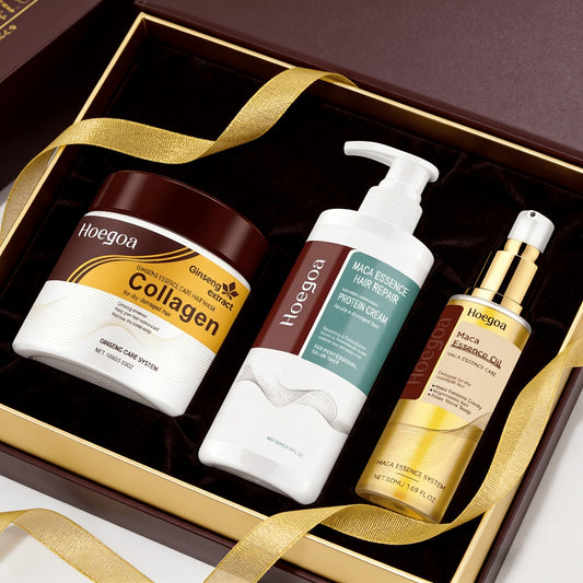 Three Piece Hair Care Combination Set, 3.53 Ounces+1.69 Fluid Ounces+3.38 Fluid Ounces, Collagen Hair Care Combination, Moisturizing to Make Hair Smooth, Suitable for All Hair Types, Essential Hair Care Set for Family Travel, Daily Hair Care Products