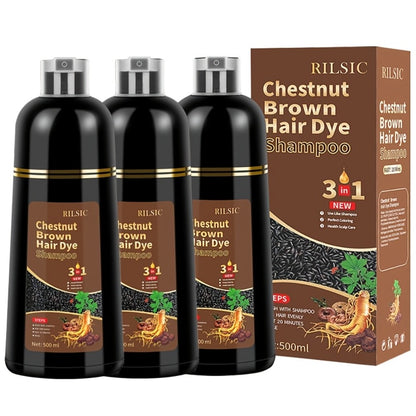 Hair Dye Shampoo 3-in-1 Gray Coverage 3-Pack | Long-Lasting Herbal Natural Formula | Color Effect in Minutes | Black Brown Chestnut Brown
