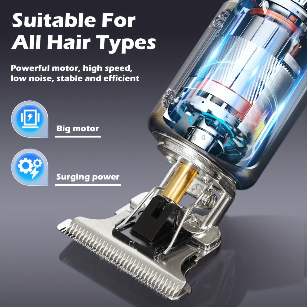 Electric Hair Trimmer for Men - Retro T-Blade Clipper, USB Rechargeable 1000mAh, 4 Guide Combs, 240-Min Runtime, Dragon & Buddha Designs, Black Bronze Blue Purple