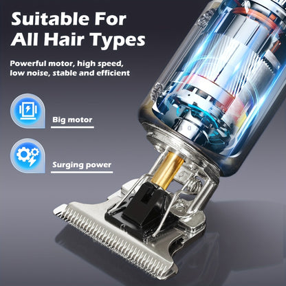 Electric Hair Trimmer for Men - Retro T-Blade Clipper, USB Rechargeable 1000mAh, 4 Guide Combs, 240-Min Runtime, Dragon & Buddha Designs, Black Bronze Blue Purple