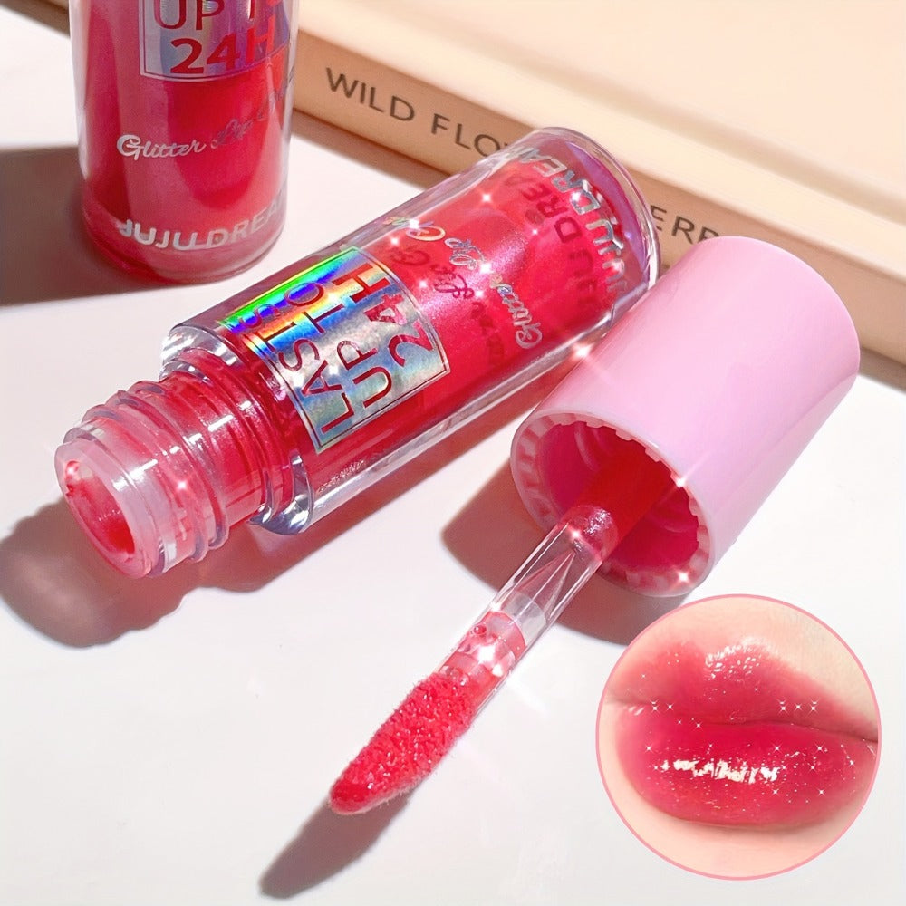 Lip Gloss & Lip Stain Set — Waterproof 24H Long-Lasting, Glitter Shine, Moisturizing Lip Oil, Berry Coral Pink Red Shades, High-Impact Color for Festivals & Everyday Glam
