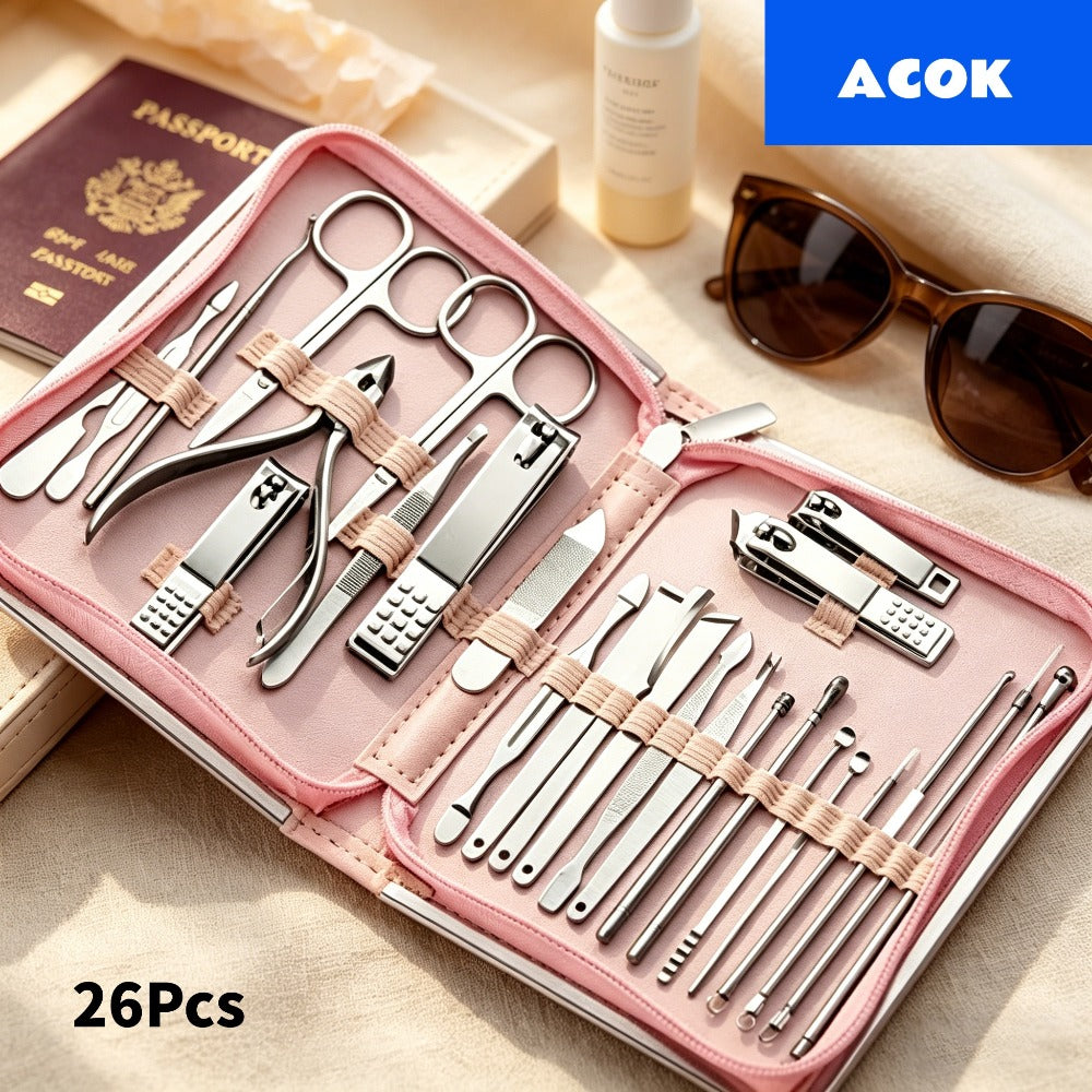 [Christmas Essentials] 26pcs Manicure Set Stainless Steel Nail Clippers Cuticle Nipper Pedicure Care Tool Dead Skin Scissor Cleaning Grooming Kit Christmas Essentials