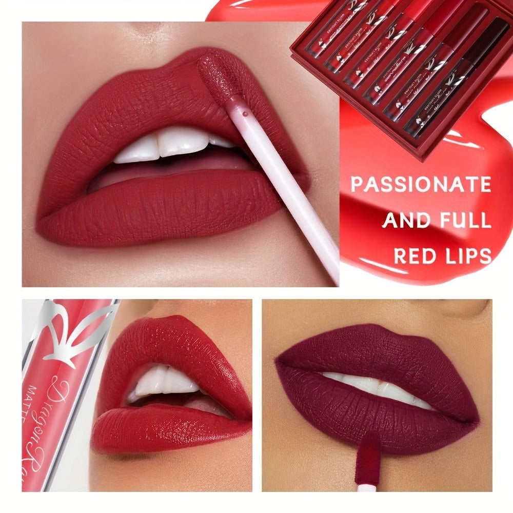 Lip Glaze Set 6 Pcs Red - Long-Lasting Non-Transfer Squalane Formula, Moisturizing Lip Tint for Beginners & Beauty Lovers, Vibrant Red Lip Color Gift Set