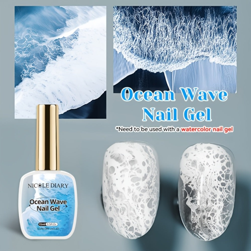 NICOLE DIARY 0.51oz Blue Sea Wave Bubble Gel Nail Polish - Marble Watercolor Ink Nail Art, at Home, Long-Lasting Glossy End, No Resin Remover Needed