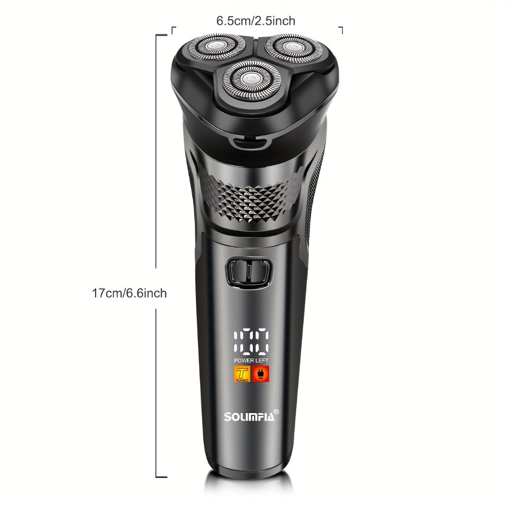 Solimpia Men'S Electric Shaver - Features 3D Flexible Floating Heads, USB Rechargeable Lithium Battery, Adjustable Hair Trimmer, Sleek Black Design, Perfect for Home And Travel, Travel Shaving Set | Contemporary Electric Shaving Device