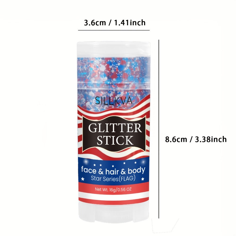 Glitter Makeup Stick Red & Blue Multi-Use Glitter Gel for Face Hair & Body - American Flag Theme for July 4th Independence Day Sports & Stage Makeup
