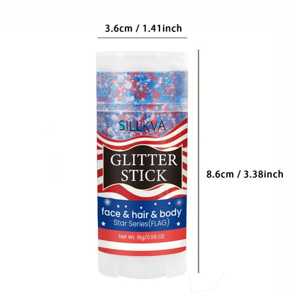 Glitter Makeup Stick Red & Blue Multi-Use Glitter Gel for Face Hair & Body - American Flag Theme for July 4th Independence Day Sports & Stage Makeup