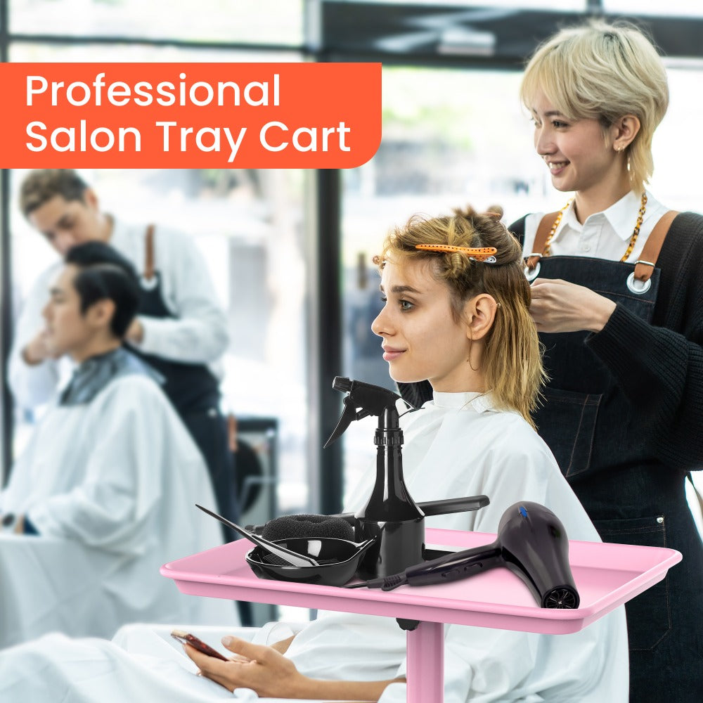 Premium Salon Tray Cart Tattoo Tray 17.9'' x 12.8'', Gold & Pink and Black Stylist Tray, Adjustable Height, Salon Tray On Wheels For Spa Storage, Stylist Blowdry And Clinic Use