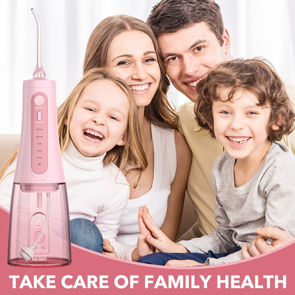 Water Dental Flosser Oral Irrigator — 5 Modes, 6 Tips, IPX7 Waterproof, 350ml Cordless Rechargeable Water Flosser for Braces, Bridges, Travel & Home Teeth Cleaning