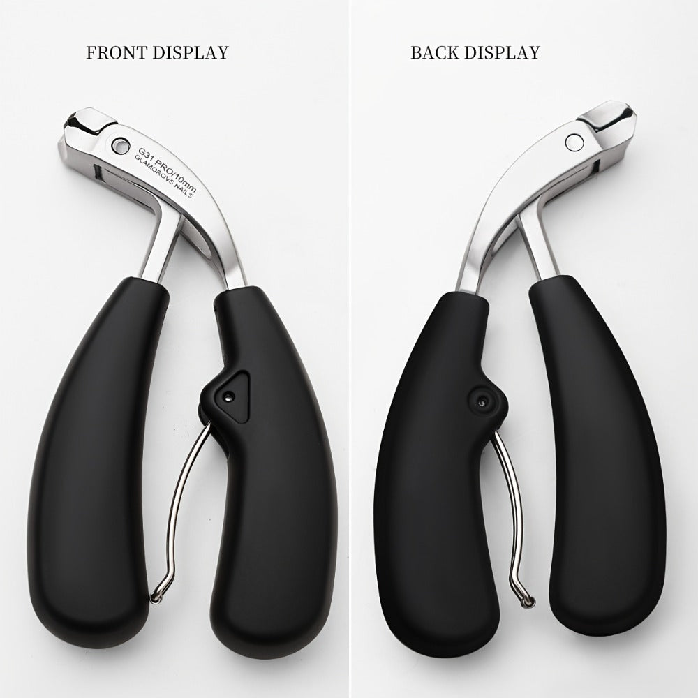 2pcs Professional Nail Clippers, Black Handle Stainless Steel Nail Scissors with Concave Blades, Heavy-Duty Design for Thick Nails, Elderly-Friendly, Splash-Proof, Precision Trimming for Men's Toenails, Long Handle with Tilted Arc Blade, Nail Clipper