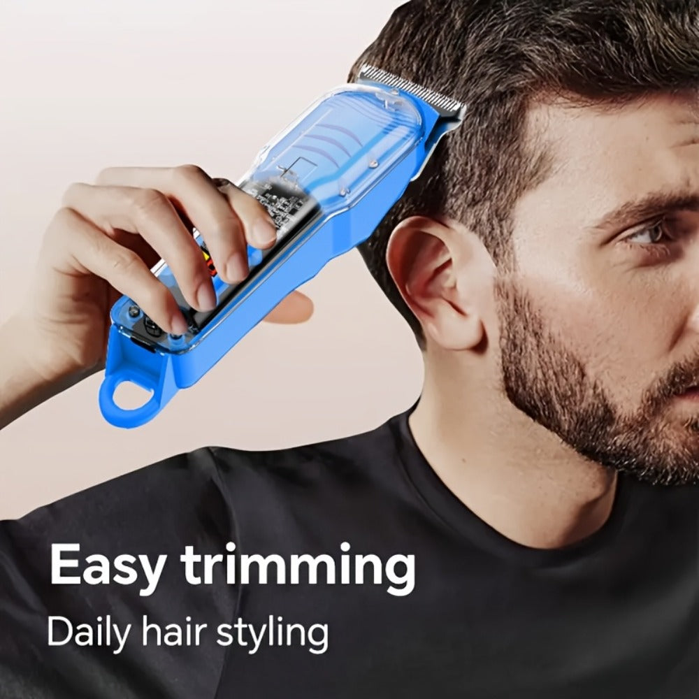 Rechargeable Professional Electric Hair Clipper, Transparent Shell Shaped Hair Trimmer, Portable Haircut Kit for Men Women Salon, with LED Display Screen
