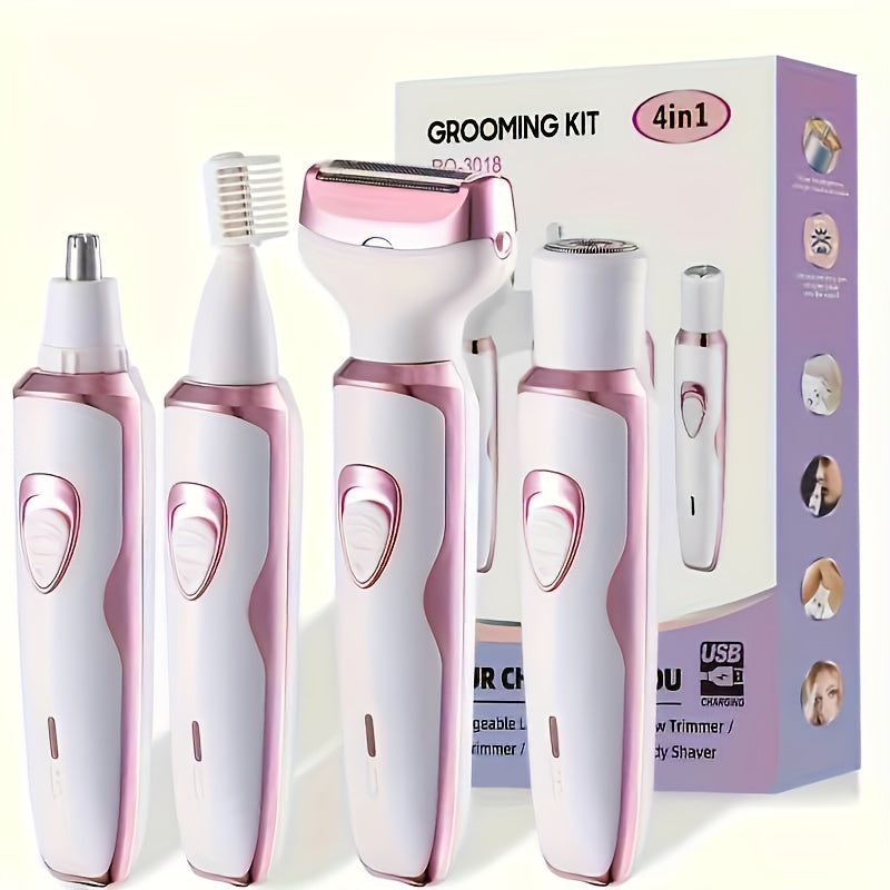 Electric Hair Remover Set for Women USB Rechargeable Multifunctional Facial Hair Removal Tool for Eyebrows Nose Face Legs Portable Painless Lady Trimmer Gift Set Pink Purple