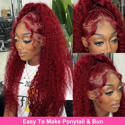 Lace Front Wig Curly Red 13x4 HD Transparent Lace — Glueless Deep Curly Wig for Women, 180% Density, Wet & Wavy, Ginger Orange, 24 Inch