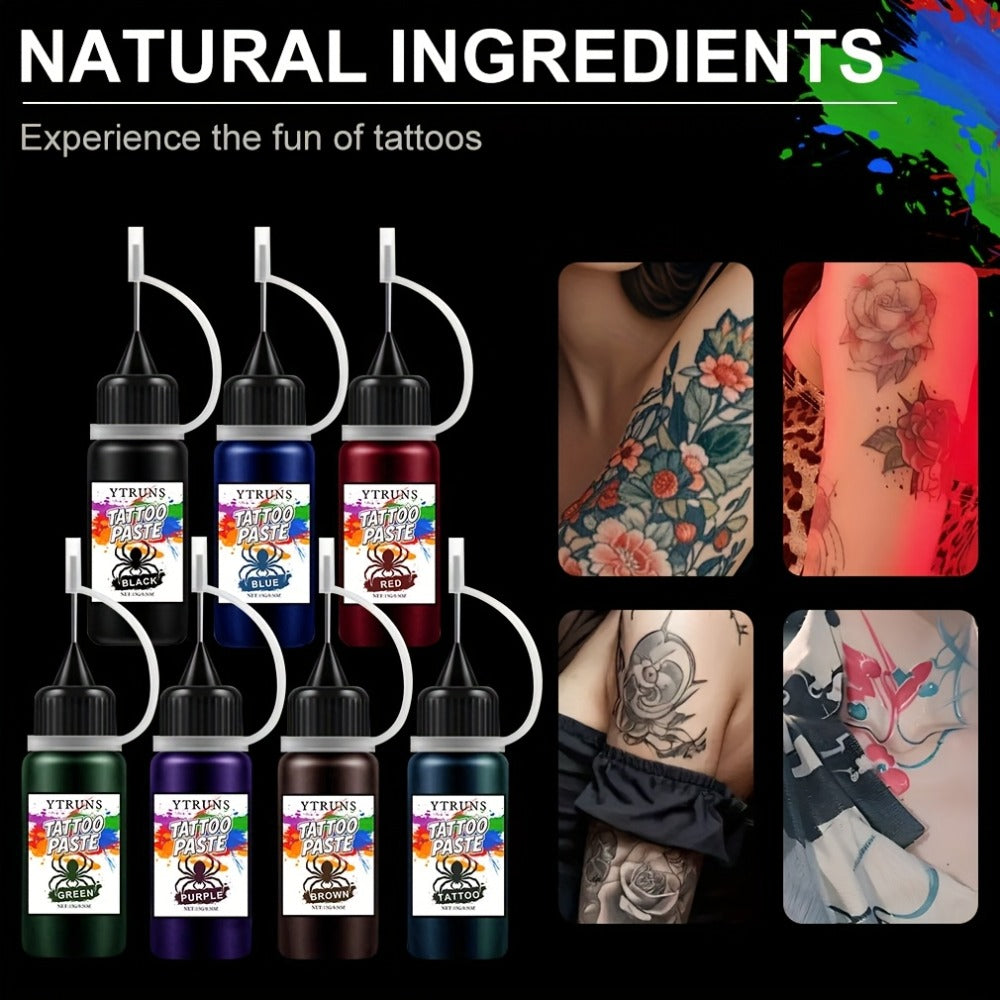 YTRUNS Temporary Tattoo Ink - Fast-Drying Waterproof Tattoo Paint Featuring 7 Bright Colors (Red, Purple, Blue, Green, Orange, Pink) - Gentle Body Art for Celebrations, Festivals