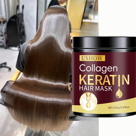 250G Ushow Collagen Keratin Hair - Intensive Nourishment & Split End Protection with Keratin & Collagen for Dry And Damaged Hair, Softens & Fortifies, Perfect for Women, Hair Care, Elegant Packaging, Premium Ingredients