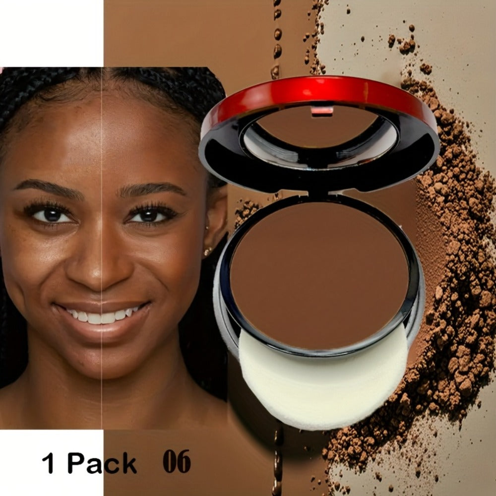 Contour & Foundation Powder Palette 6 Shades Matte Full Coverage Oil Control Waterproof Blush Bronzer Highlighter with Blending Puff Light to Dark Natural Finish