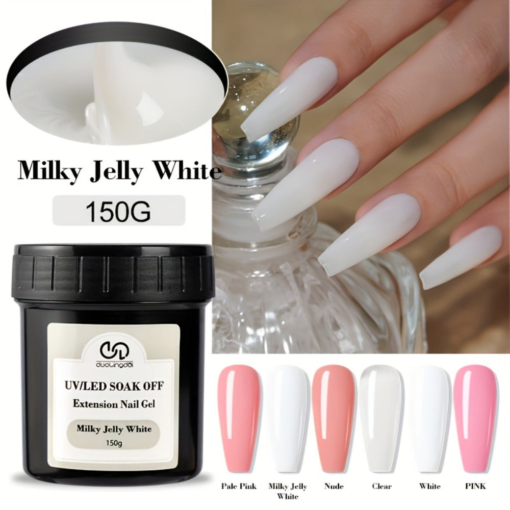 Builder Gel Nail Kit 150g - LED Nail Extension Gel for Apex Strengthening & Nail Art, Clear White Pink Nude Shades, Professional Manicure Set for Salon & Home DIY Use