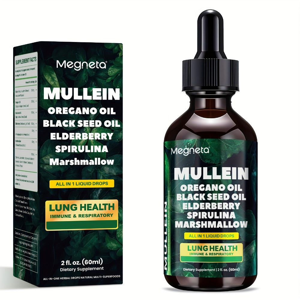 [Christmas Gifts] Mullein Drops for Lungs - for Lung Health Supplement- Mullein Leaf Liquid, Powerful Natural Herbals Formula for Breathing Comfort, Support Respiratory, Immune, Digestive System, Choice for Christmas Gifts, 2Fl.Oz/60Ml, Winter Food Gifts