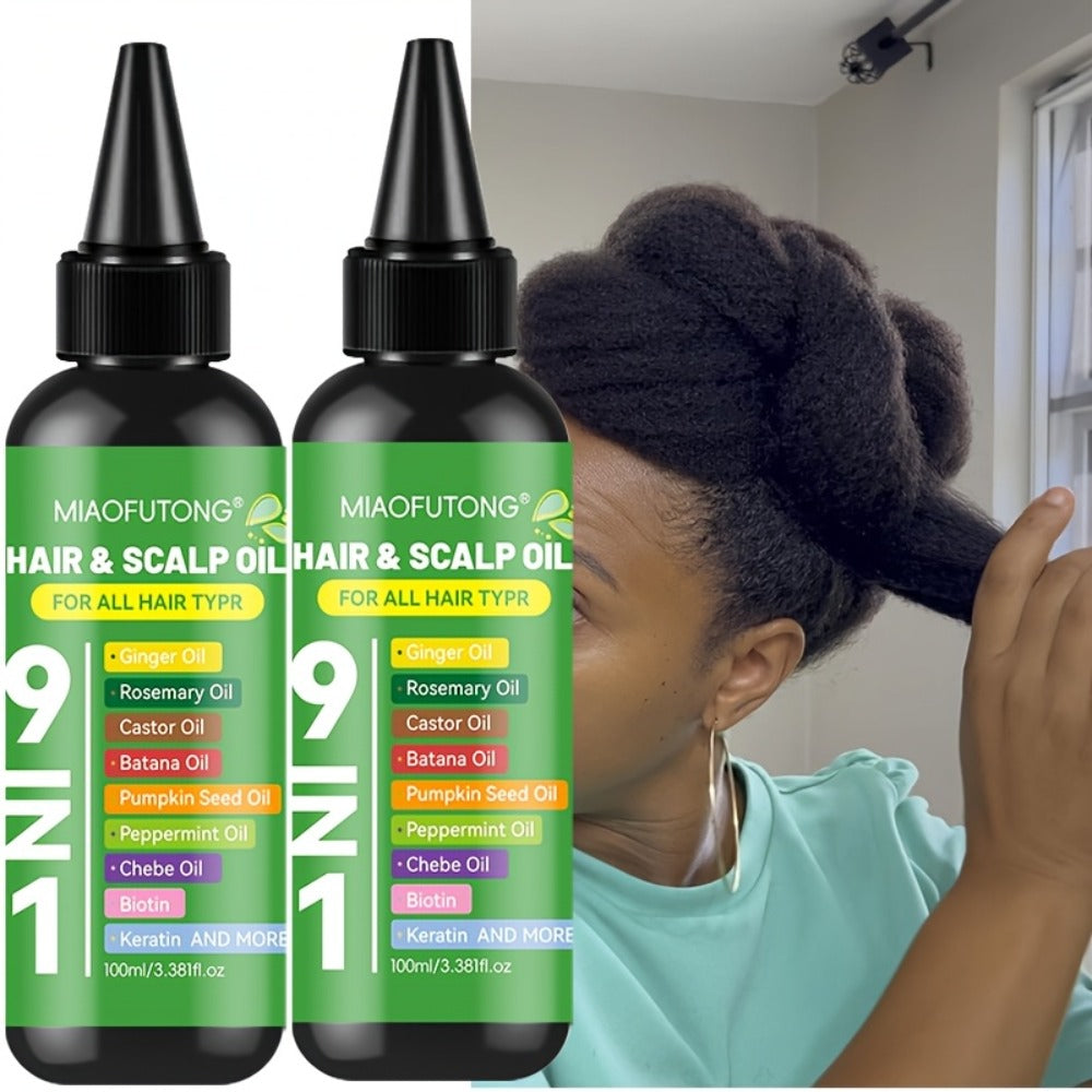 Hair Care Oil 9-in-1 with Turmeric, Rosemary, Castor & Biotin - Deep Hydration, Frizz Control & Smoothness for All Hair Types, Plant-Based Squalane, 100ml
