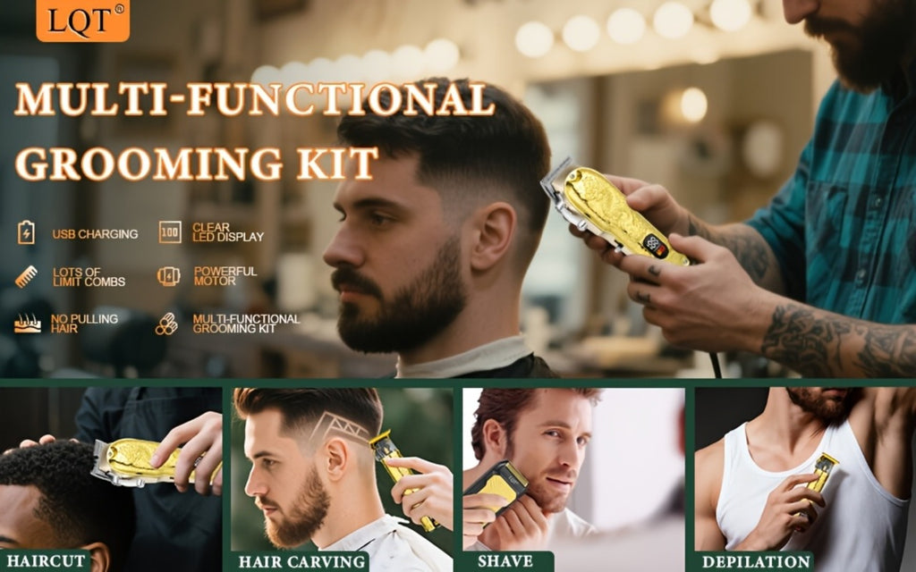 LQT 2/3pcs Men's Professional Hair Clipper, Cordless Men's Hair Trimmer, Electric Shaver, Hair Cutter with LED Display, Gift Box Packaging - Perfect Father's Day Gif