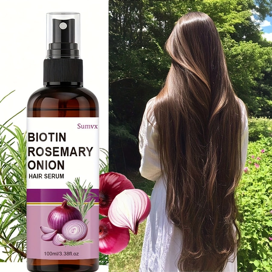 Strengthening Hair Serum Spray with Biotin, Rosemary And Onion Oil - for Damaged, Brittle Hair - Breakage And Frizz, Enhances Shine And Scalp Health - for All Hair Types, Hair Serum, Promotes Growing Hair, Detangling Spray, Leave In Hair Conditioner